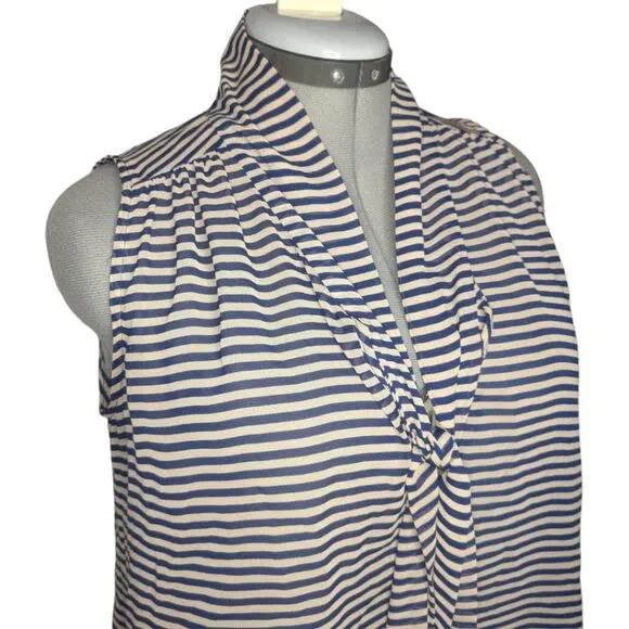 Women's Paper Crane Sheer Striped Relaxed Hi-Lo Tie Blouse - Picture 3 of 8